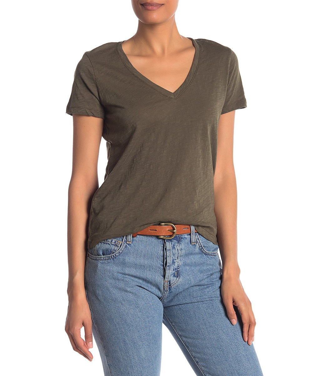 Madewell Women's Tee Shirts FOLIAGE - Foliage Green Whisper V-Neck Tee - Women | Zulily