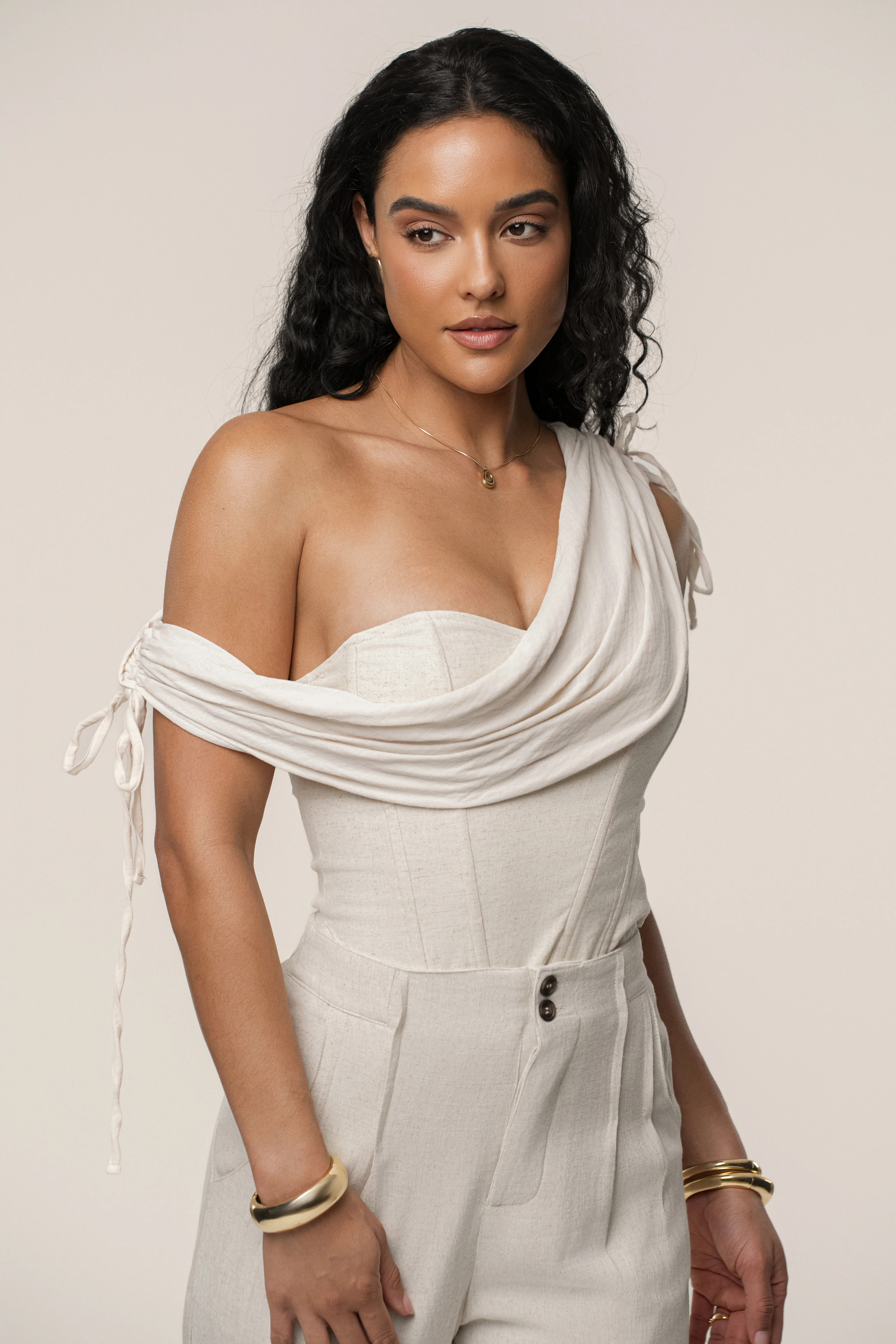 Natural New Obsession Draped Top | JLUXLABEL US