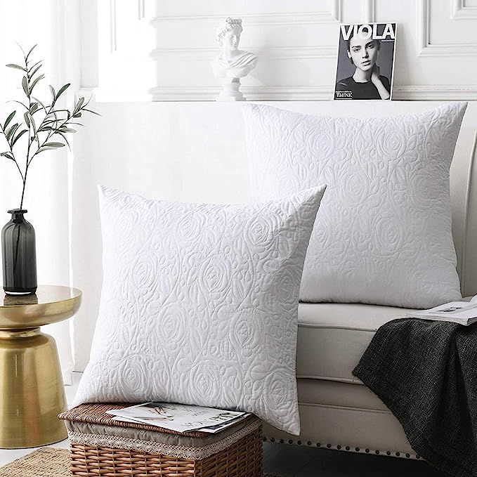 MarCielo 2 Pack Throw Pillow Covers Euro Sham Covers (24"X24", White) | Amazon (US)