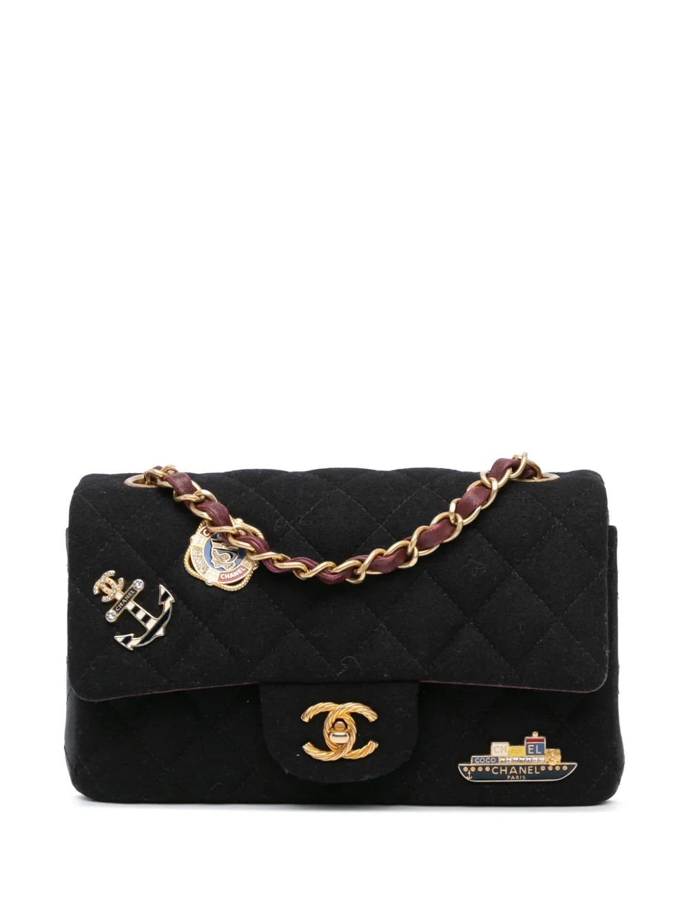 CHANEL Pre-Owned 2018-2019 Mini Rectangular Felt Paris-Hamburg Charms Flap crossbody bag - Black | Farfetch Global