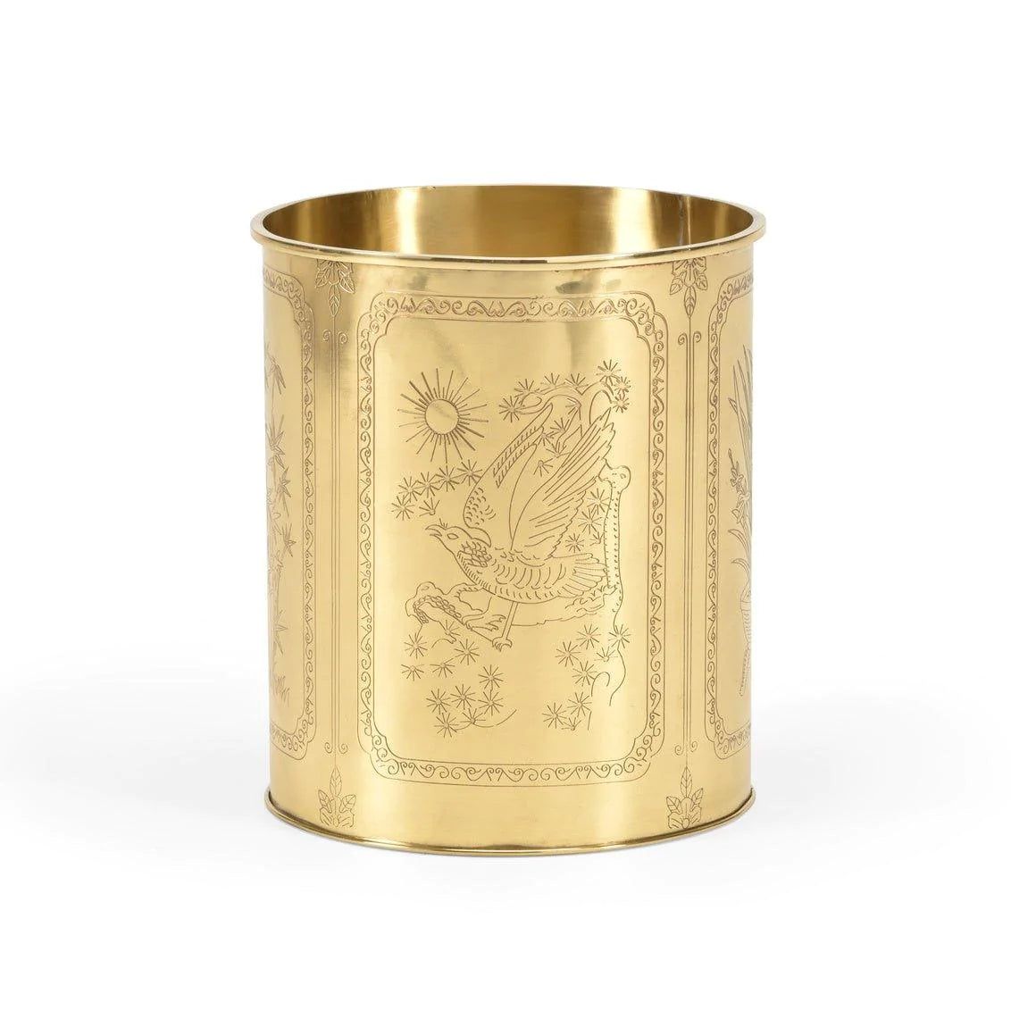 Hand Carved Brass Wastebasket | The Well Appointed House, LLC