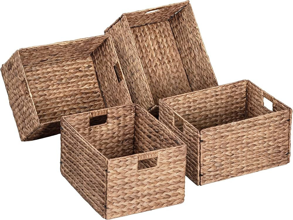 eHemco Rectangular Water Hyacinth Wicker Storage Baskets with Iron Wire Frame, 16.1"x12.6"x9.5", ... | Amazon (US)