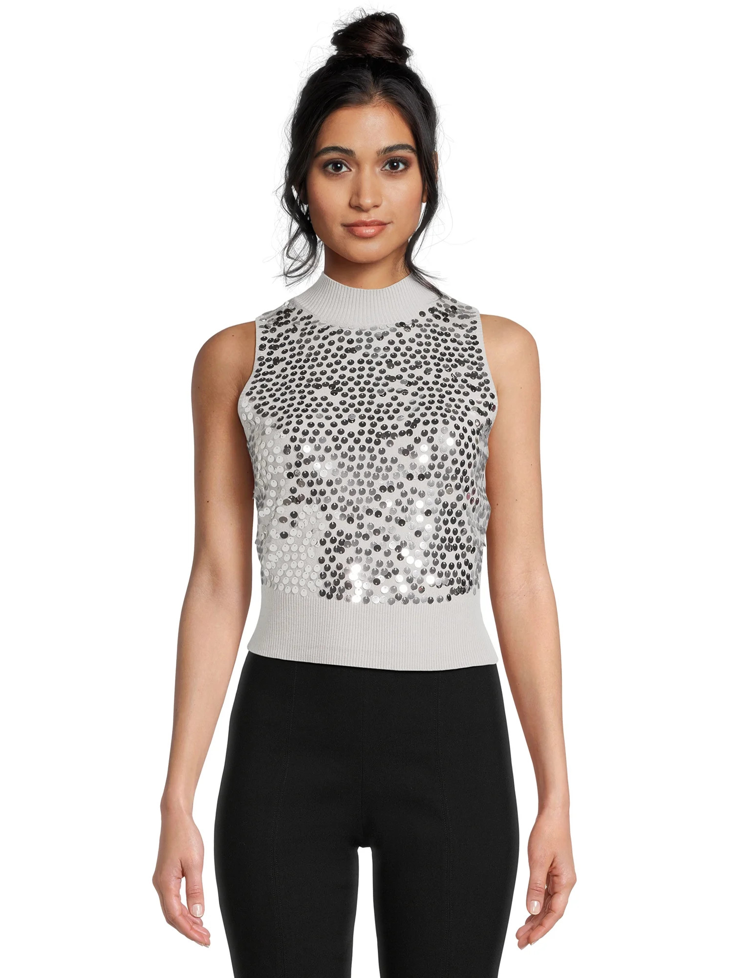 Madden NYC Women's Sleeveless Mock Neck Sequin Top, Sizes XS-XXXL | Walmart (US)