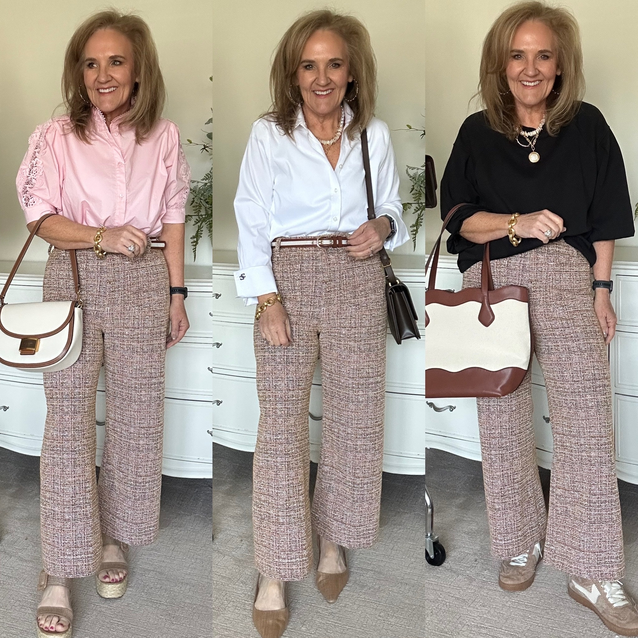 Knit boucle Colette pants size 29 reg
Chicos no iron white blouse size 1.0
Avara pink blouse size large 15% off code NANETTE15
Loft belt is a MUST HAVE 
Slingbacks have been a favorite donated shoe. Highly recommend I do size up a half to accommodate for my toes. I can wear them several hours.
Black sweatshirt size medium 
Work outfit, spring outfit, spring shoes, Sam Edelman slingbacks

#LTKSeasonal #LTKOver40 #LTKWorkwear