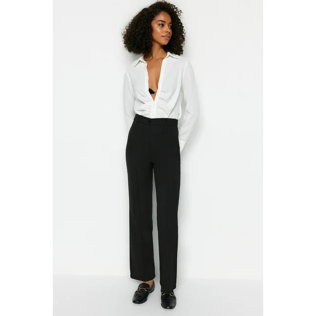 Trendyol Womens Basics High Waist Straight Leg Straight Trousers | Walmart (US)