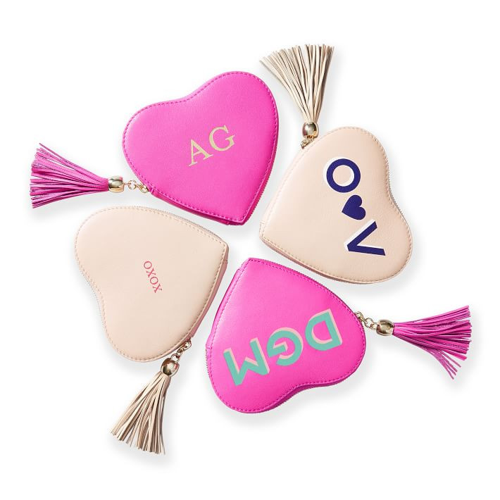 Heart Leather Tassel Zipper Pouch, Foil Debossed | Mark and Graham