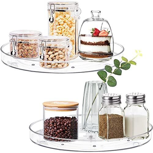 2 Pack Lazy Susan Organizer, 9.25 inch Clear Lazy Susan Turntable for Cabinet, Plastic Lazy Susan Ca | Amazon (US)
