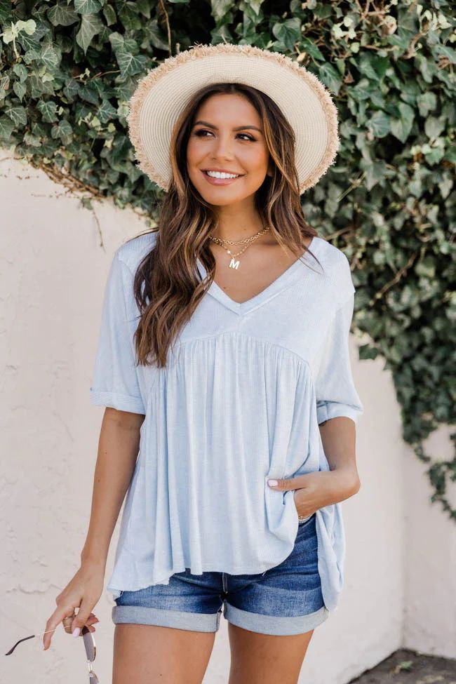 First Date Dreams Babydoll Knit Blouse Blue | The Pink Lily Boutique