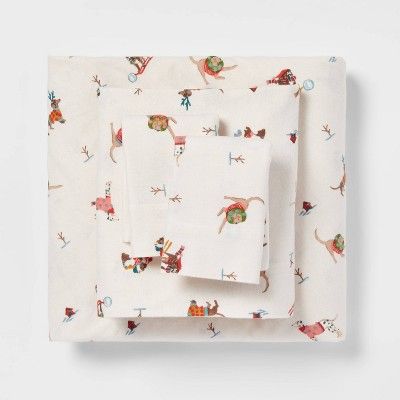Queen Holiday Pattern Flannel Sheet Set Skiing Dogs - Threshold&#8482; | Target