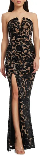 Fernanda Floral Sequin Strapless Evening Gown | Nordstrom