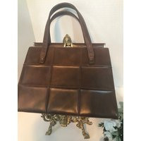 Vintage 1960S Brown Faux Leather Handbag Purse, Jackie O Style Vintage Mod Purse With Gold Details | Etsy (US)