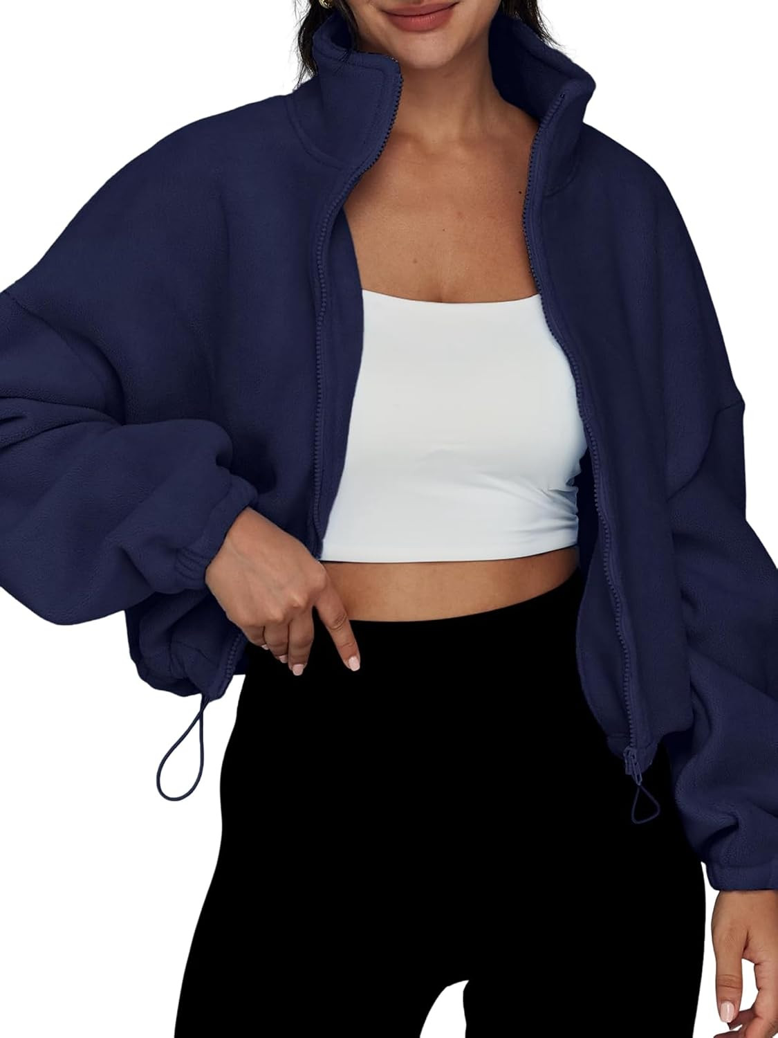 Womens Fleece Jackets Zip Up Oversized Sweatshirts Winter Clothes Long Sleeve Crop Fall Outfits Navy S | Amazon (US)