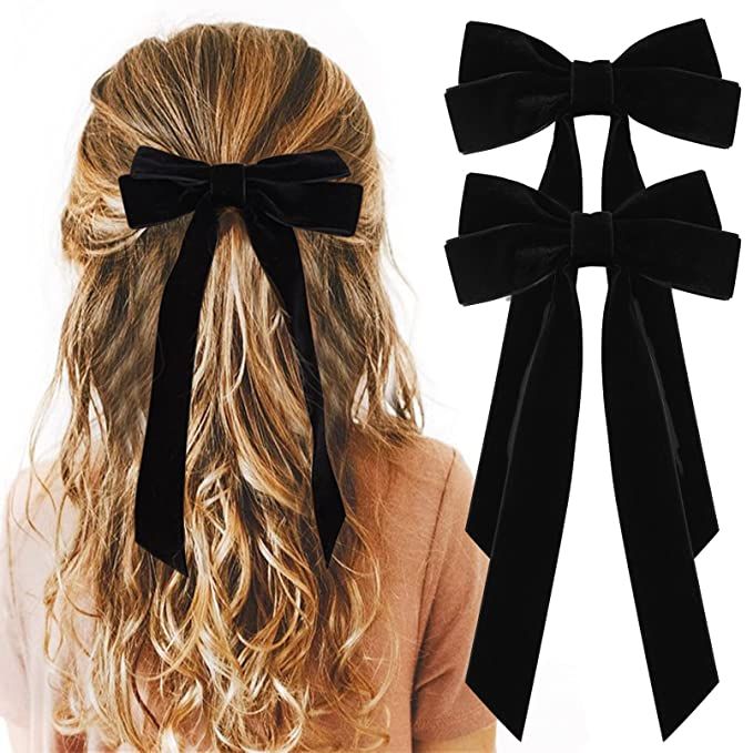 2PCS Velvet Hair Bows Black Hair Ribbon Clips Big Fall Alligator Clips Hair Accessories for Women... | Amazon (US)