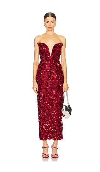 3D Sequin Midi Dress in Red | Revolve Clothing (Global)