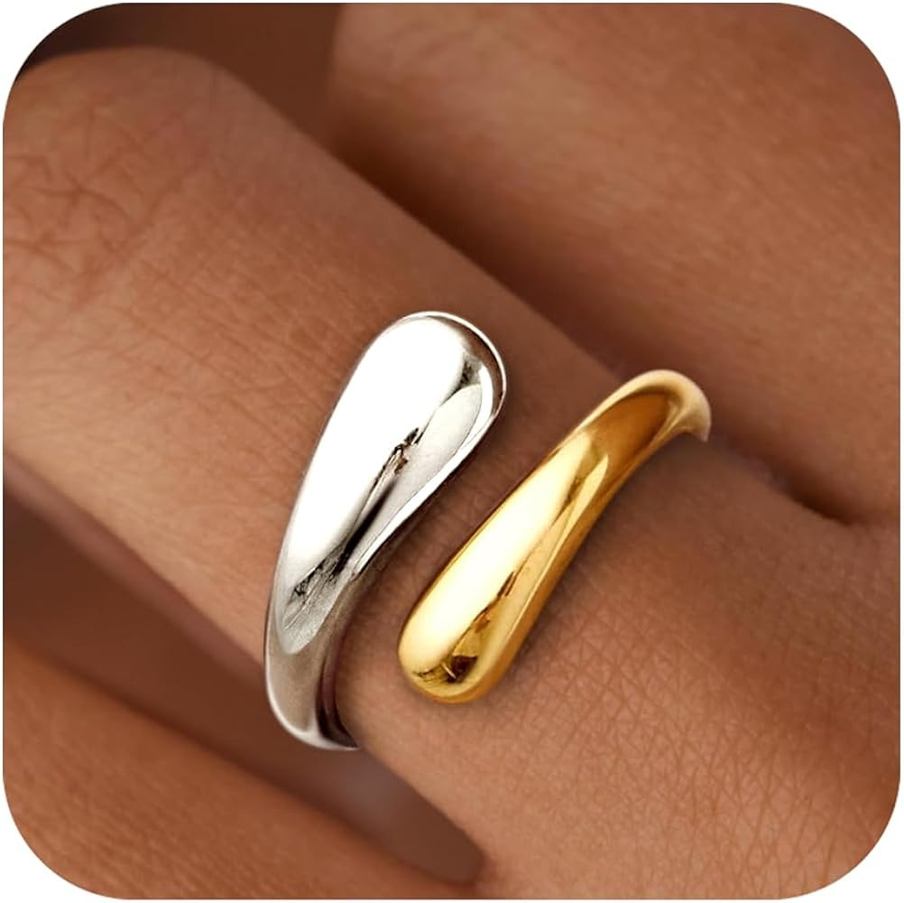 Non Tarnish Gold Chunky Rings for Women, Gold Statement Dome Rings Stacking Silver, Adjustable Me... | Amazon (US)