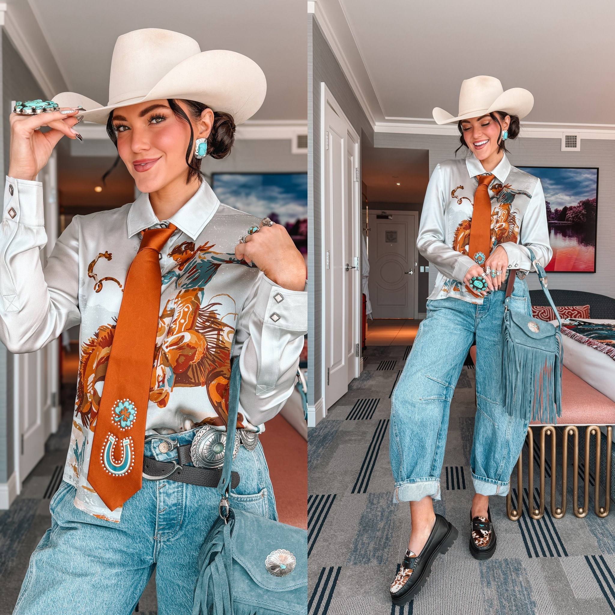 NFR DAY 1 🩵

Top, tie and belt are Double D Ranch!
Purse is LovLeathers!

#westernfashion #westernstyle #nfr #nfrstyle #rodeooutfit 

#LTKdayinmylife #LTKootd #LTKgrwm