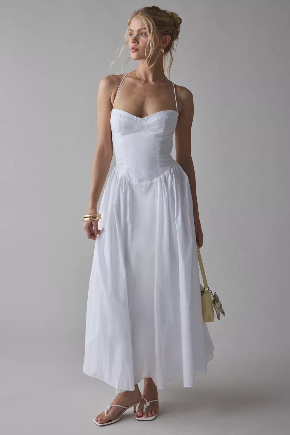 Bardot Estie Cotton Lace-Up Corset Maxi Dress | Urban Outfitters (US and RoW)