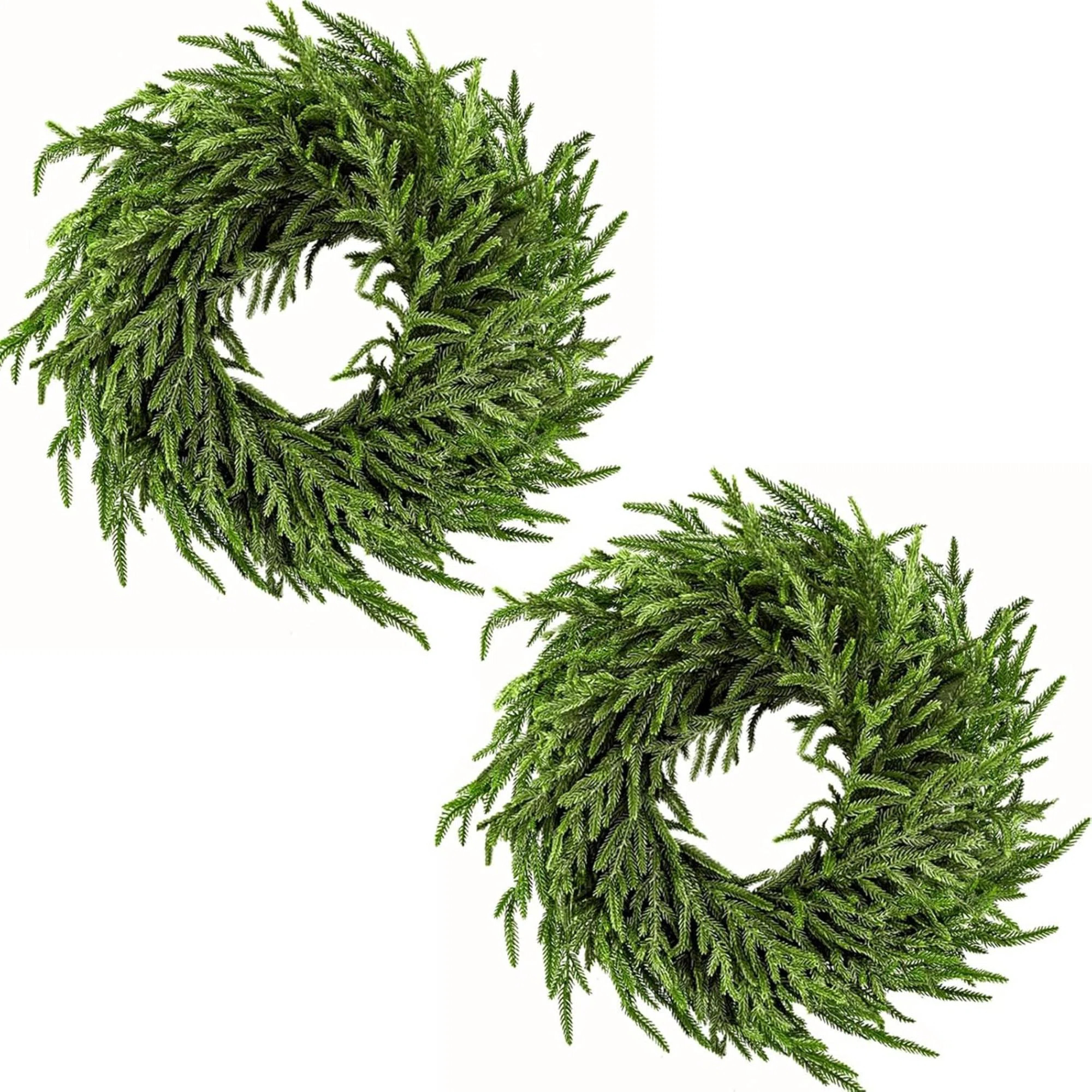 2 Pack 24" Norfolk Pine Wreath For Front Door, Artificial Christmas Wreath Faux Pine Green Wreath... | Wayfair North America