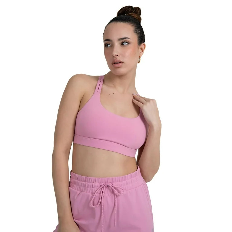 YITTY Active Women's UltraLuxe Strappy Medium Impact Bra, Athleisure, 4-Way-Stretch, Pink Sorbet,... | Walmart (US)