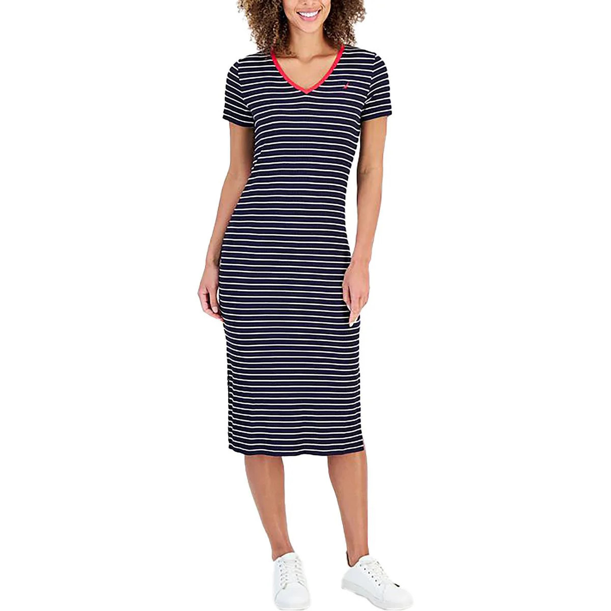 Womens Striped V-Neck Shirtdress | Shop Simon