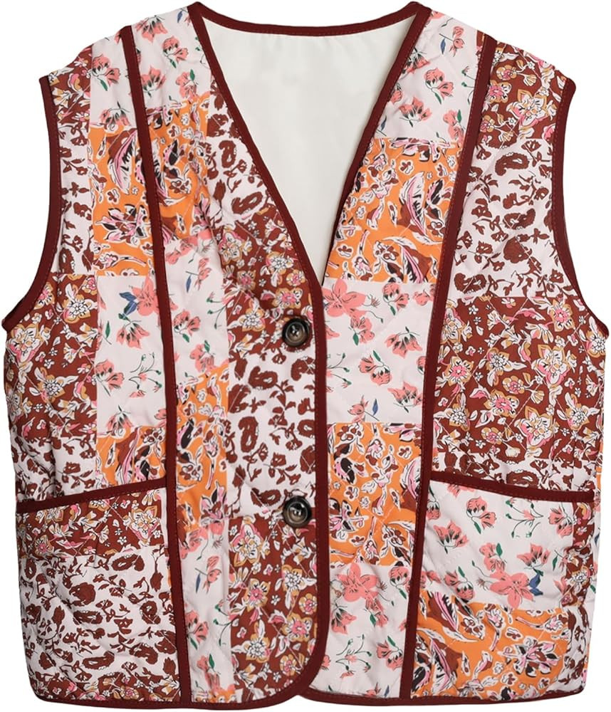 Athlisan Womens Cropped Puffer Vest Lightweight Button Down Padded Gilet Outwear with Pockets | Amazon (US)