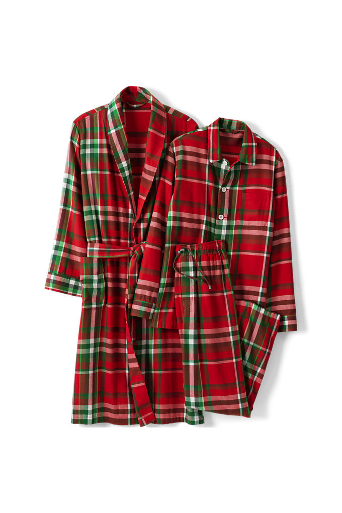 Men's Flannel 3 Piece Pajama Set - Lands' End - Red - M | Lands' End (US)