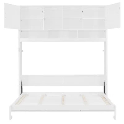 Queen Size Wall Murphy Bed With Ample Storage Space And Diamond Stripes, White | Wayfair North America