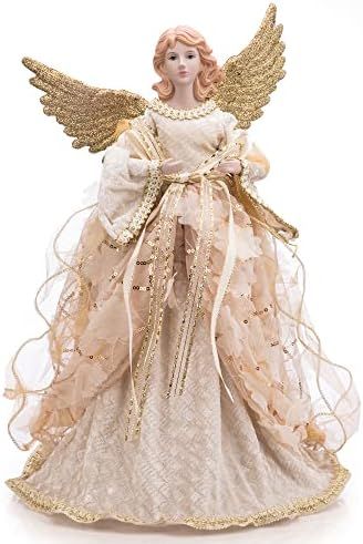Christmas Angel Tree Topper Champagne Feather Wings Tabletop Angel for Christmas Decor 15.7 Inch | Amazon (US)