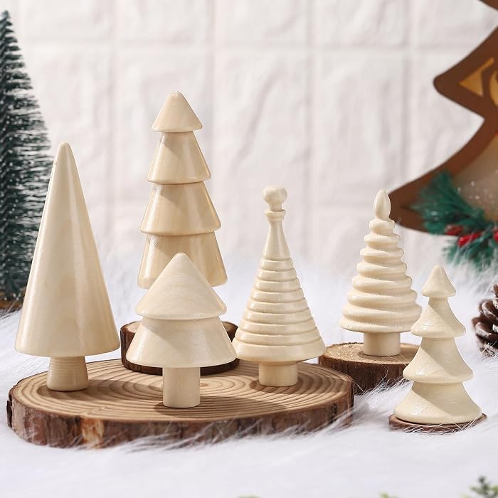 Namalu 6 Pcs Vintage Wooden Christmas Tree Figurine Farmhouse Handmade Christmas Tabletop Decorat... | Amazon (US)