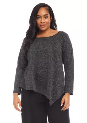 Karen Kane Women's Plus Size Long Sleeve Metallic Asymmetric Top, 2X | Belk