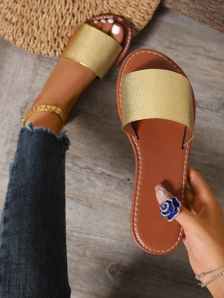 Korean Style Casual Flat Slides Sandals, Women Summer Open Toe Slippers, Woven Roman Style Sandal... | SHEIN