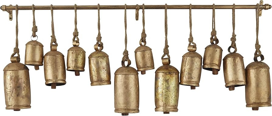 Deco 79 Metal Tibetan Inspired Meditation Decorative Cow Bell with Jute Hanging Rope and Rod, 48"... | Amazon (US)
