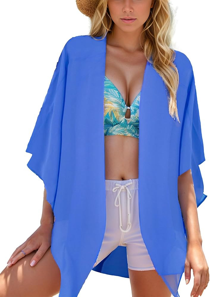 Moss Rose Women's Beach Kimono Coverup Sheer Chiffon Cover Ups, Casual Loose Open Front Cardigan ... | Amazon (US)