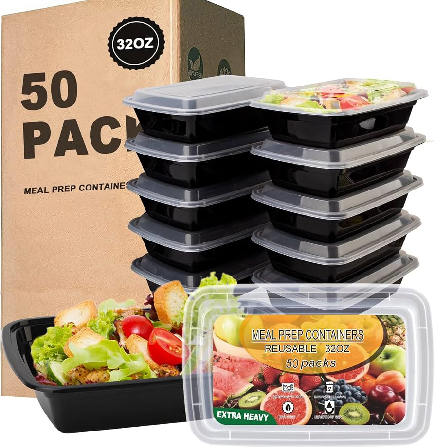 50 Pack- Meal Prep Containers 32oz, Plastic Food Prep Containers Reusable, Leakproof To Go Food C... | Amazon (US)