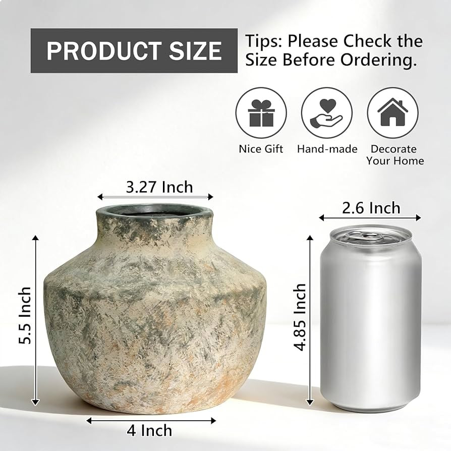 Ceramic Vase, 5.5 Inch Pottery Farmhouse Rustic Vase, Handcrafted Weathered Vases, Small Flower V... | Amazon (US)