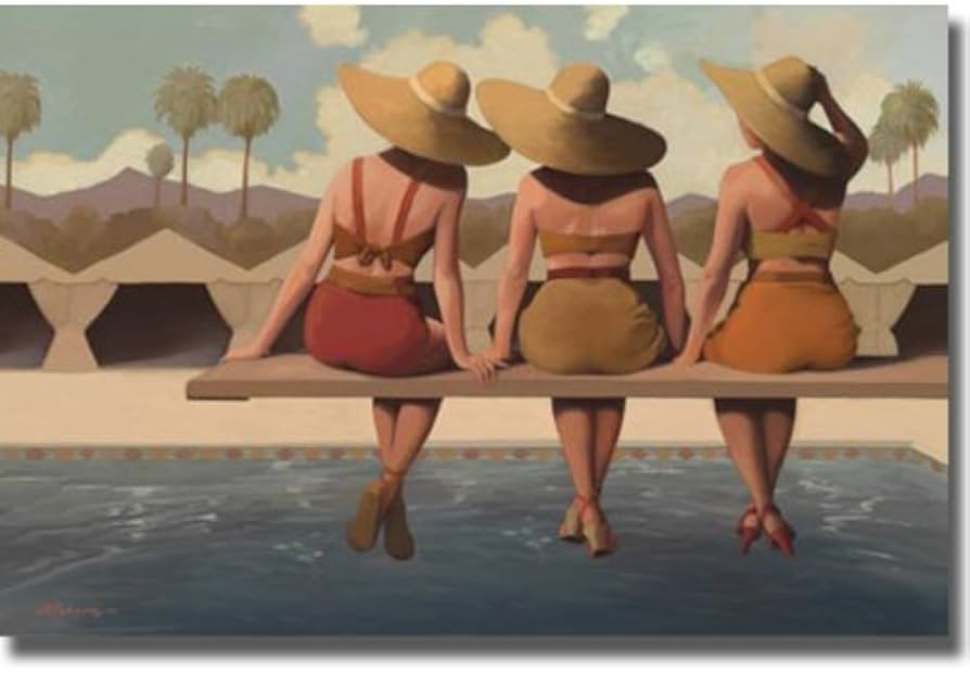 Poolside Chat by Jacqueline Osborn Premium Gallery Wrapped Canvas Giclee Art (12 in x 18 in, Read... | Amazon (US)