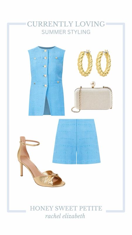 Currently loving this outfit for summer styling 

Matching set 
Light blue vest top 
Light blue shorts 
Gold heels 
Summer outfits 

#LTKSeasonal #LTKStyleTip #LTKFindsUnder100