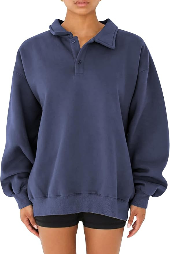 BAIGRAM Women Quarter Button Up Collar Polo Sweatshirt Oversized Fleece Fall Casual Pullover Tops... | Amazon (US)