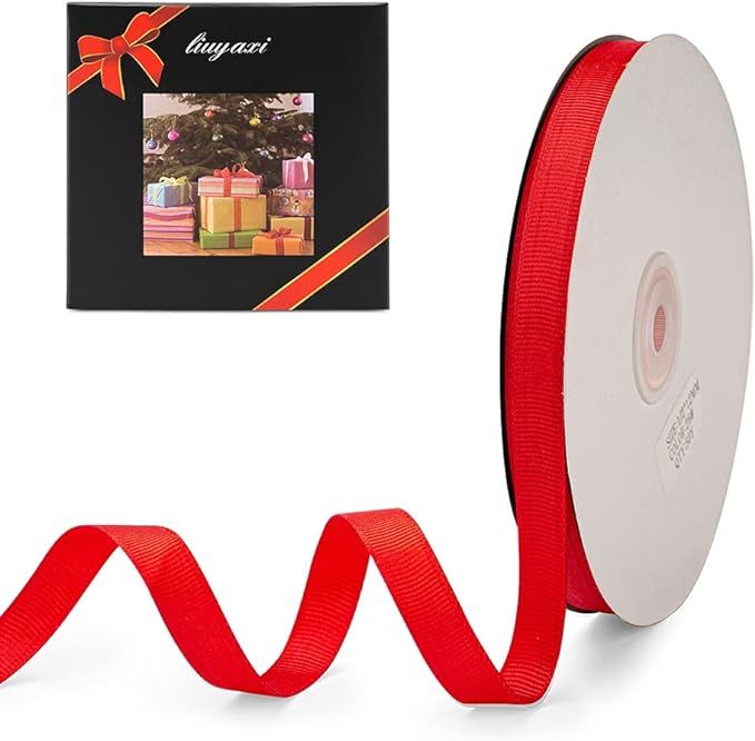LIUYAXI 3/8" X 50 Yards Solid Red Grosgrain Ribbon, Perfect for Crafts, Wedding Decor, DIY Hair A... | Amazon (US)