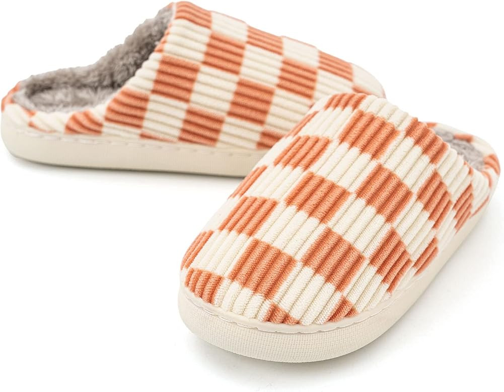 Mens House Slippers Plaid Scuff Slides Women Cozy Memory Foam Slipper Slip on Warm Checkered Shoes I | Amazon (US)
