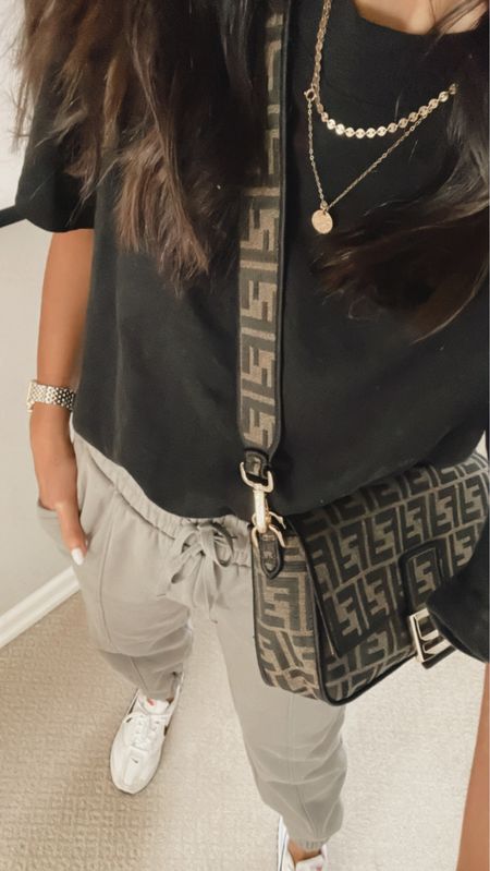 I’m just shy of 5’7 wearing the size Small tee and extra small joggers. 
Fendi crossbody bag, athleisure, casual style, StylinByAylin 

#LTKunder50 #LTKSeasonal #LTKstyletip