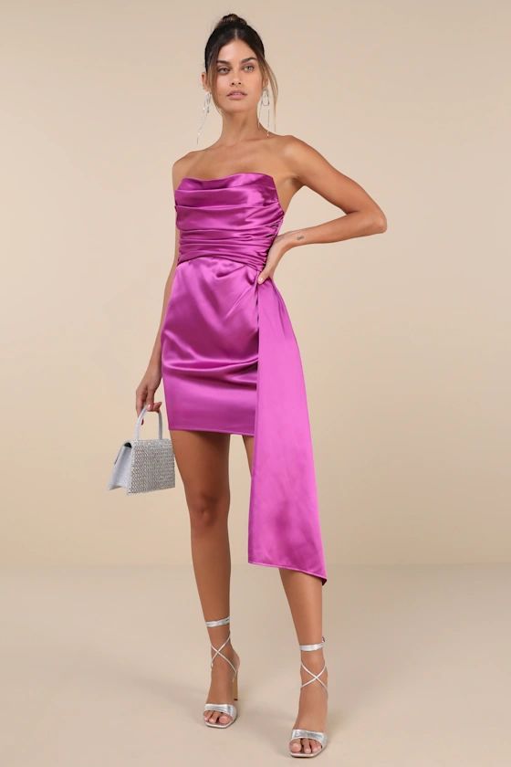 Ethereal Excellence Magenta Satin Pleated Strapless Mini Dress | Lulus