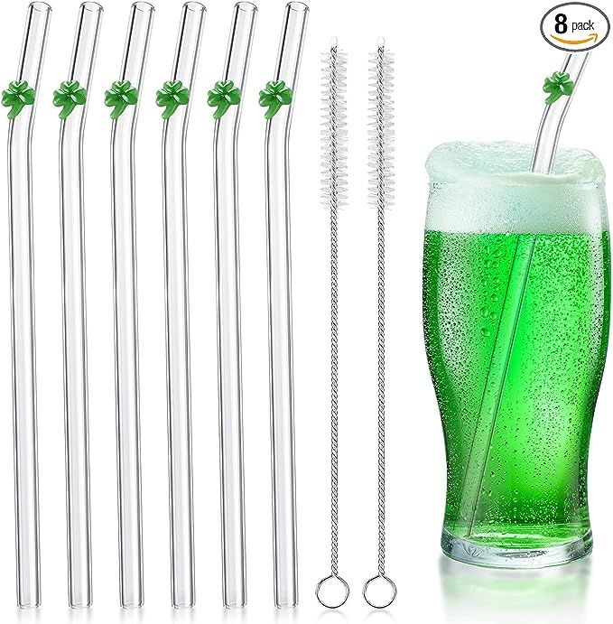 6 Pcs Saint Patrick's Glass Straws, Saint Patrick's Day Gift 8 mm x 7.9 in Green Clover on Clear ... | Amazon (US)