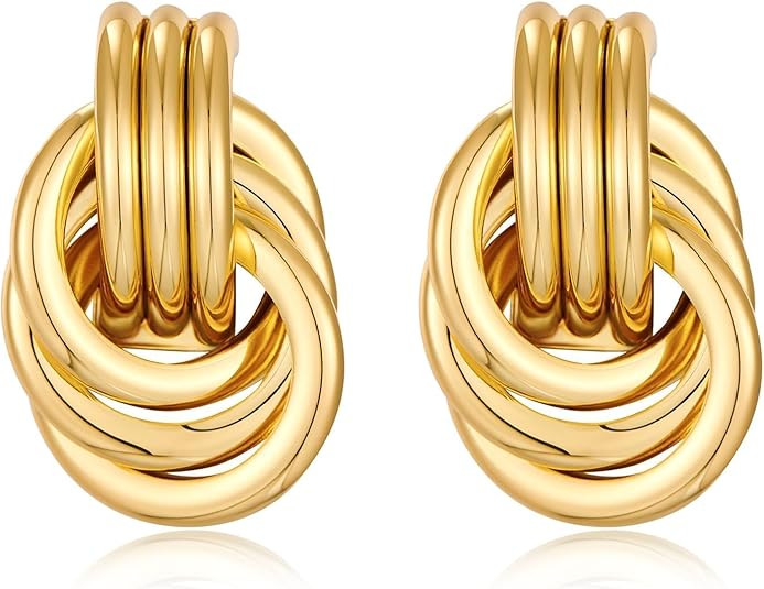JeanBeau Statement Gold Knot Stud Earrings for Women Chunky Trendy Lightweight Hollow Twisted Dan... | Amazon (US)