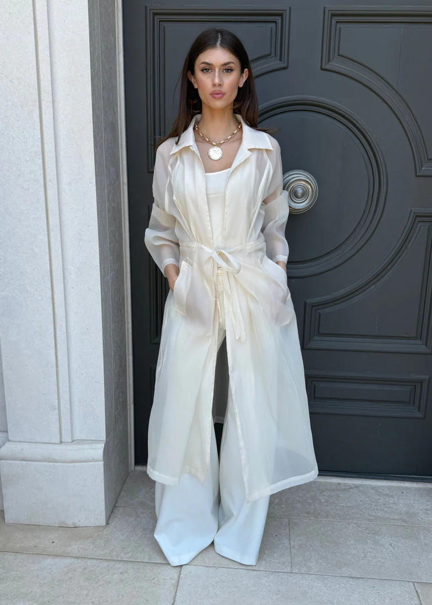 Tiana Transparent Long trench Coat - Cream | Benaar La