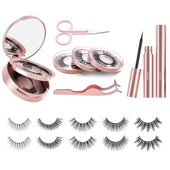 EUASOO Magnetic Eyelashes, Magnetic Eyeliner and Eyelashes Kit Include 5 Pairs Reusable 3D Lashes... | Amazon (US)