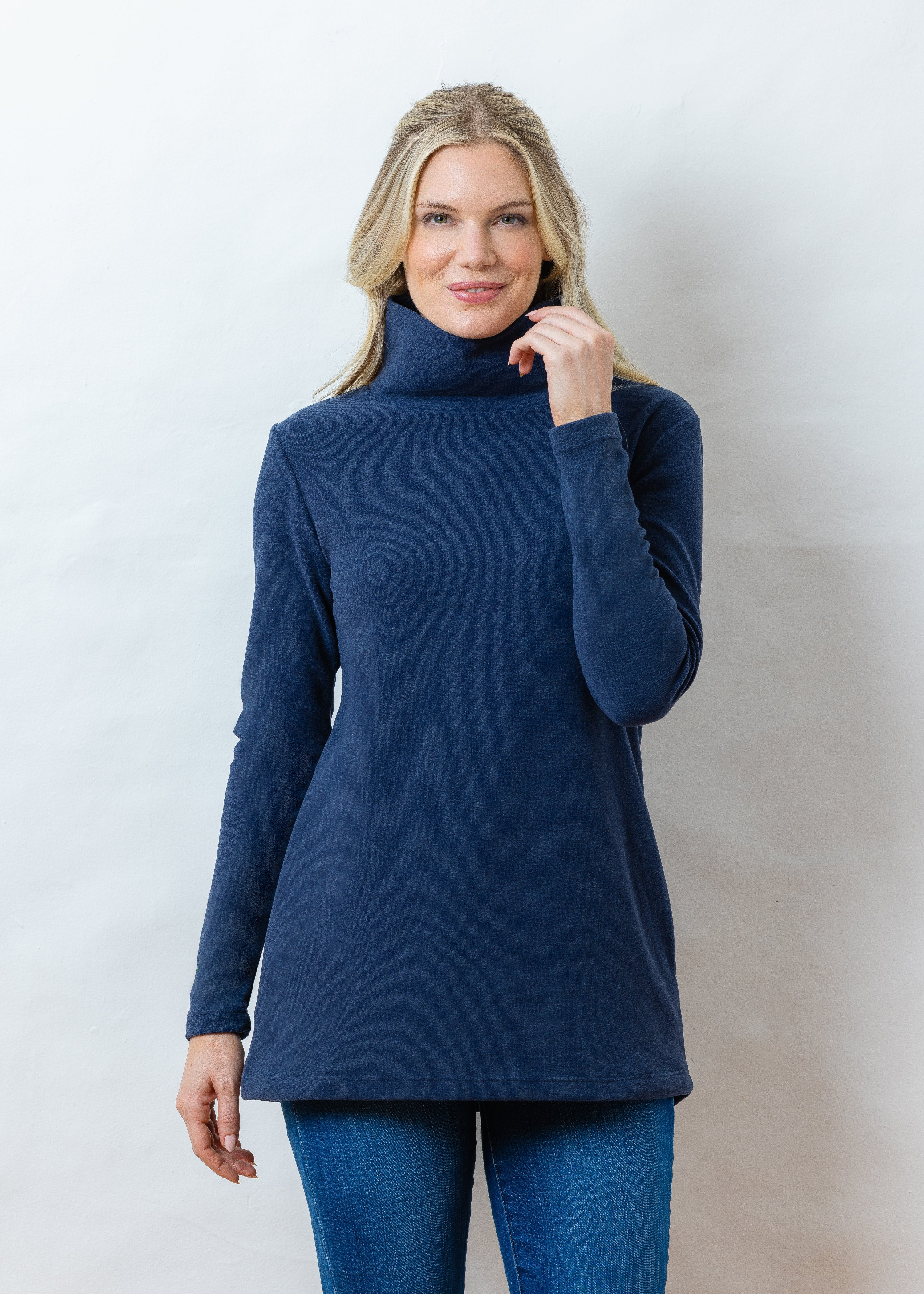 Cobble Hill Turtleneck in Terry Fleece (Navy) | Dudley Stephens
