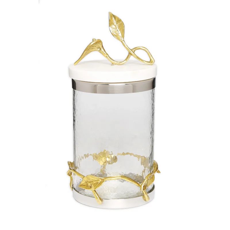Glass Canister With Leaf Design And Marble Lid | Wayfair North America