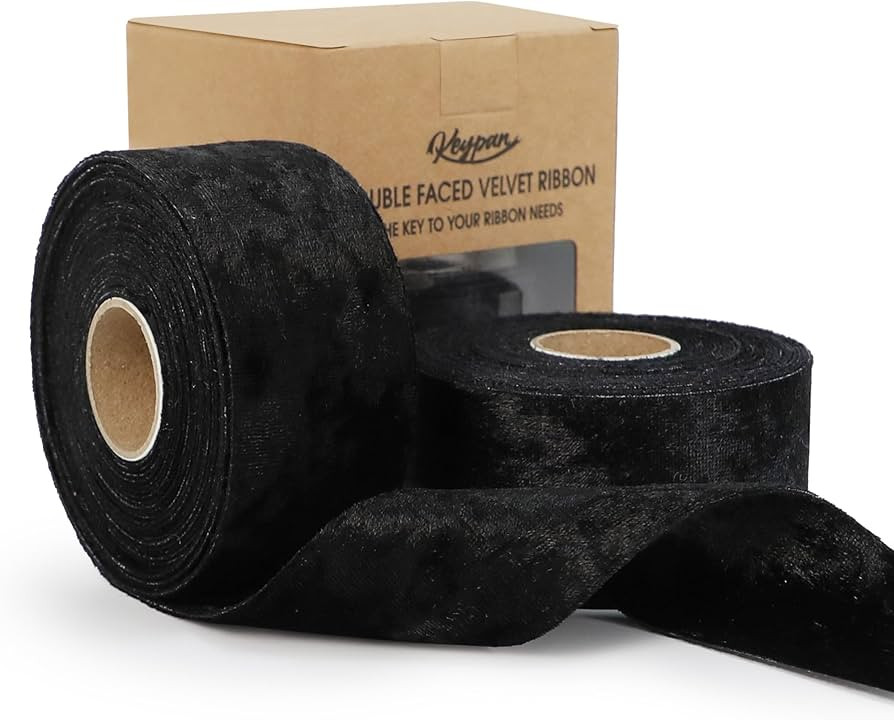 Keypan Black Velvet Ribbon for Halloween 1-1/2 inch Wide Double-Sided Glossy Fabric Ribbons for C... | Amazon (US)
