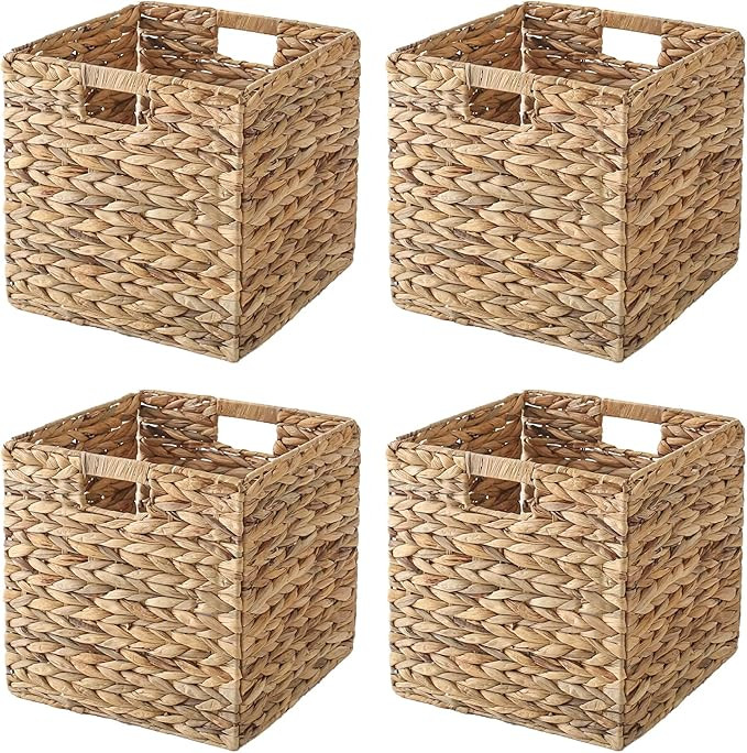 VK Living Foldable Handwoven Water Hyacinth Storage Baskets Wicker Cube Baskets Rectangular Laund... | Amazon (US)